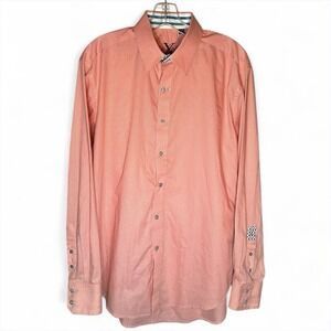 Robert Graham Shirt Mens Large Salmon Long Sleeve Flip Cuffs Round Hem Button-Up
